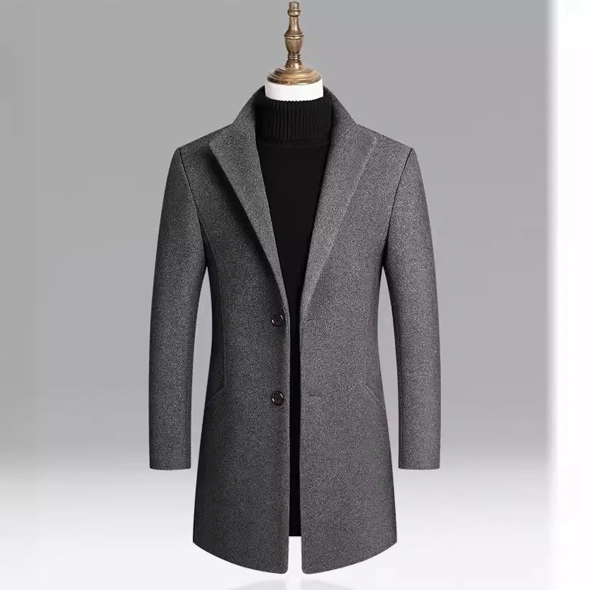 Autumn and winter men's woolen coat medium and long trench coat with cotton and thickened men's coat