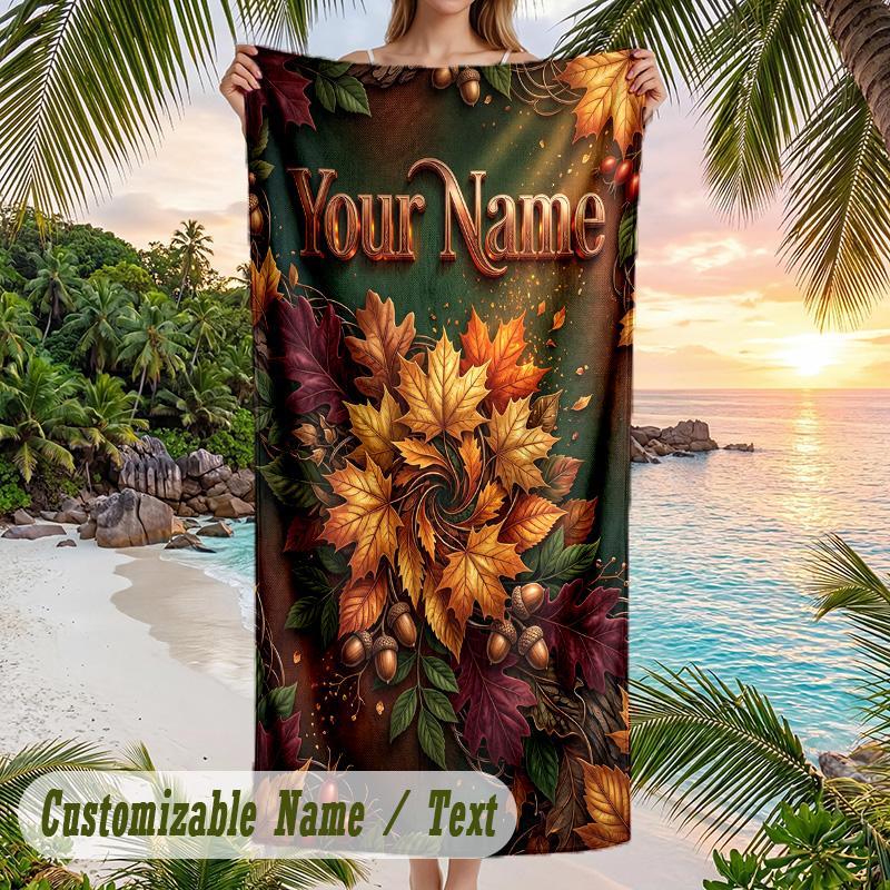 Forest Nature Theme Beach Towel Personalized Custom Name & Text Soft Quick Dry Beach Towel for Swimming Travel