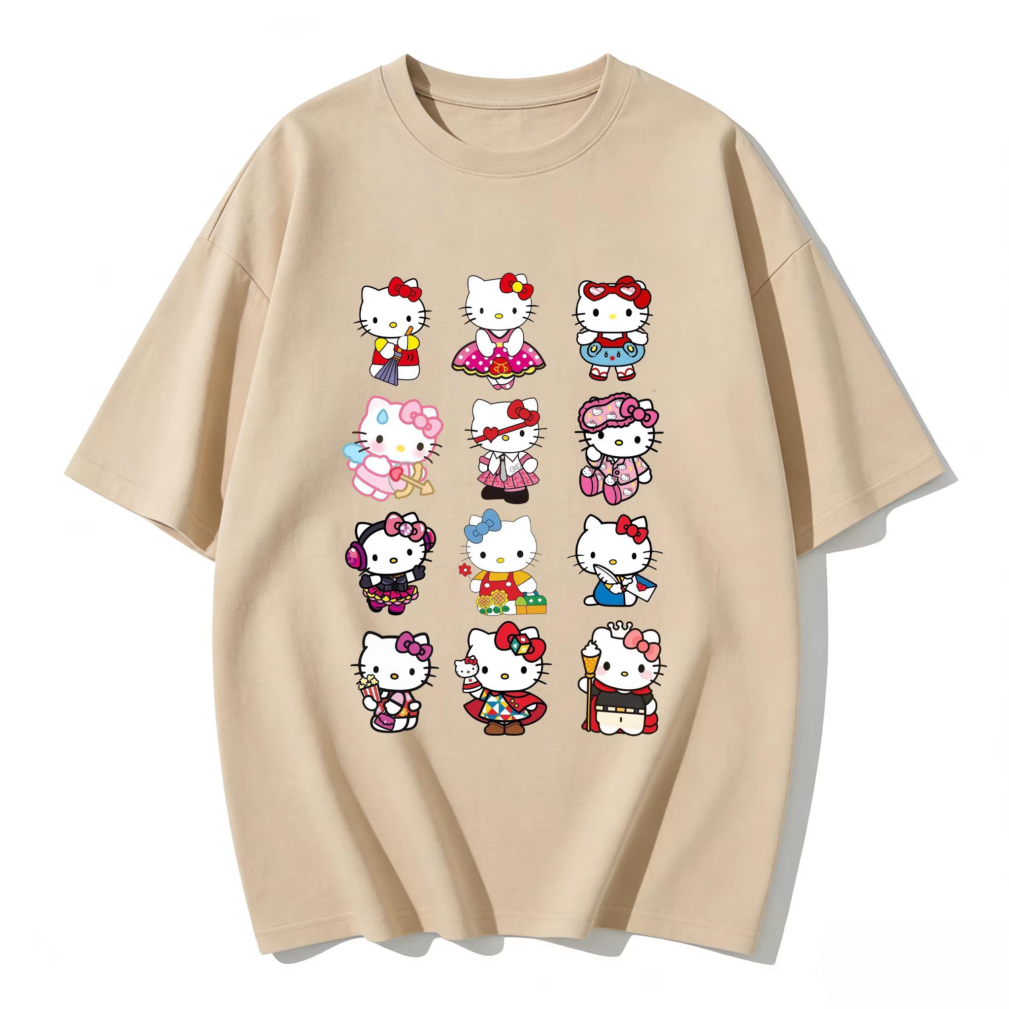 

2026 new Summer Cute HelloKitty TShirts Soft Cotton Short Sleeve Tees for Parents Kids Breathable Casual Daily Outfit Tops S