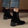 Krazing Pot Cow Suede Nubuck Square Toe High Heels Chelsea Boots Size 42 Slip on Women European Style Ankle Boots