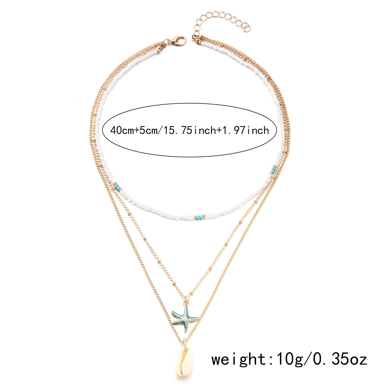Multilayer Starfish Sea Shell Beads Necklaces for Women Bohemian Starfish Conch Shell Choker Chain Summer Jewelry Gift