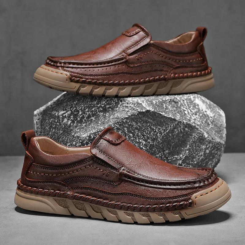 

New Fashion Men Casual Shoes Handmade Leather Loafers Comfortable Men s Shoes Quality Split Leather Flat Moccasins Men Sneakers 38