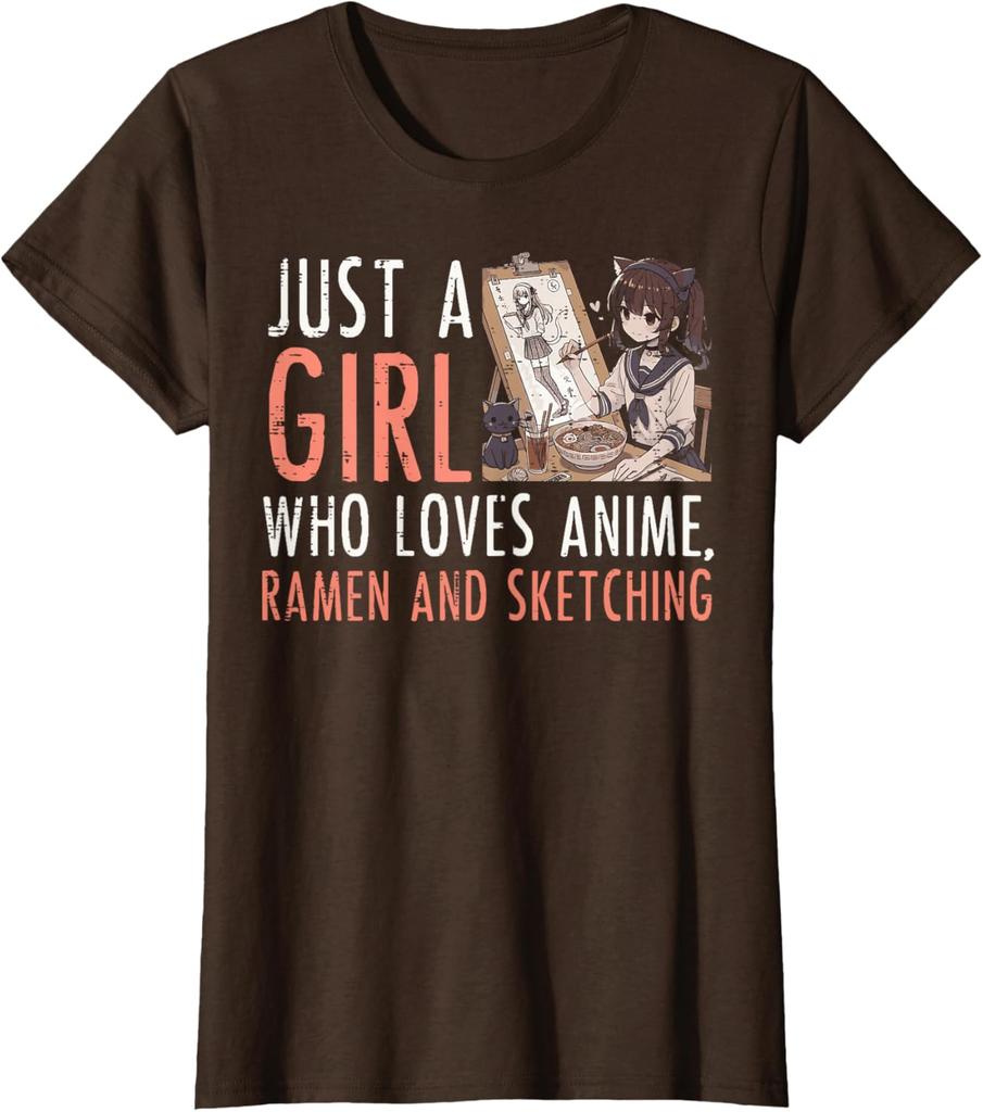 Anime Ramen Sketching Girl Graphic Tee Kawaii Drawing Lover Casual TShirt for Women