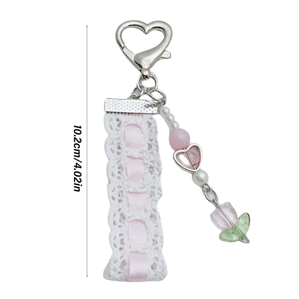 Sweet Lace and Bead Phone Chain Stylish Ballet Lace Ribbon Beaded Phone Hangings with Cute Butterfly Pendant