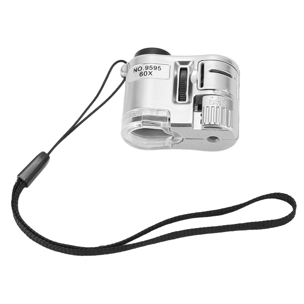 60X Mini Pocket Microscope Magnifier with LED Light Portable Microscope with UV Currency Detecting Lamp for Money