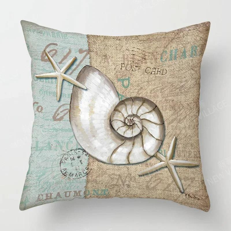 Home Decor Seashells & Starfish Beach-Themed Pillow Covers Pattern Cushion Cover Suitable for Sofa Bedroom Car Pillow Cover