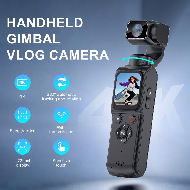 4K Handheld Gimbal Vlog Camera with 360° Auto-Tracking, WiFi Phone Sync and Action Cam Features