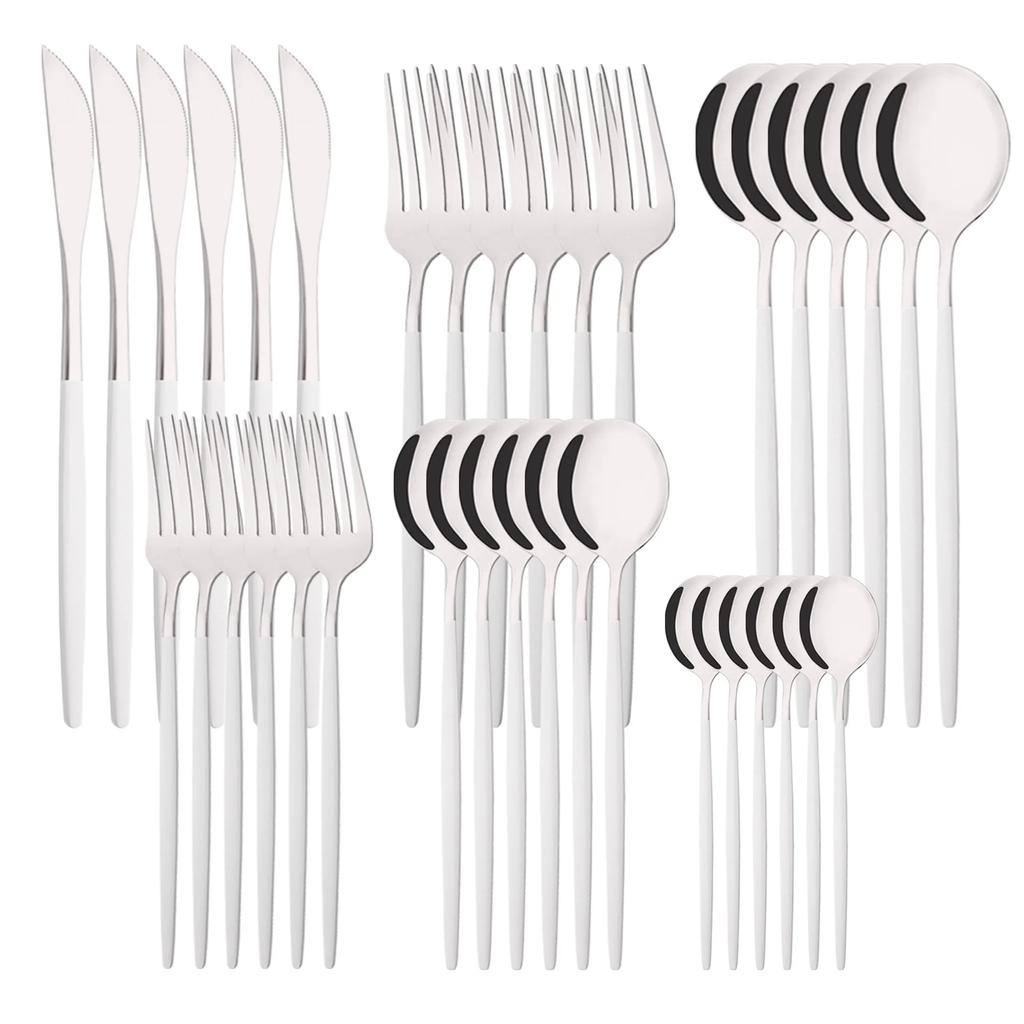 36Pcs Dinnerware Set Stainless Steel Tableware Set Black Gold Flatware Knife Fork Dessert Spoon Luxury Western Cutlery Set
