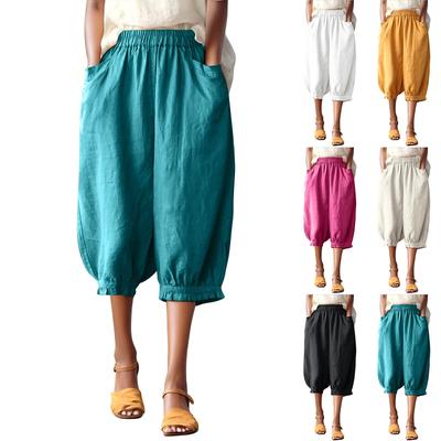 Damenmode, einfarbig, locker, große Größe, elastische Taille, kleines Bein, Harenhose, vielseitige, lässige Viertelhose
