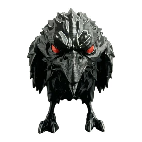3D Printed Dark Crow Figurine, Spooky Raven Statue Sculpture, Realistic Miniature Bird Ornament for Halloween Home Office Decoration