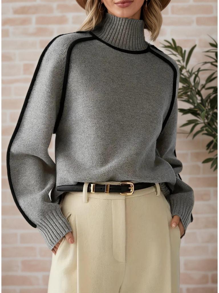 Herbst/Winter Gestreifter Schlankmachender Lässiger Lockerer Pullover Strickpullover