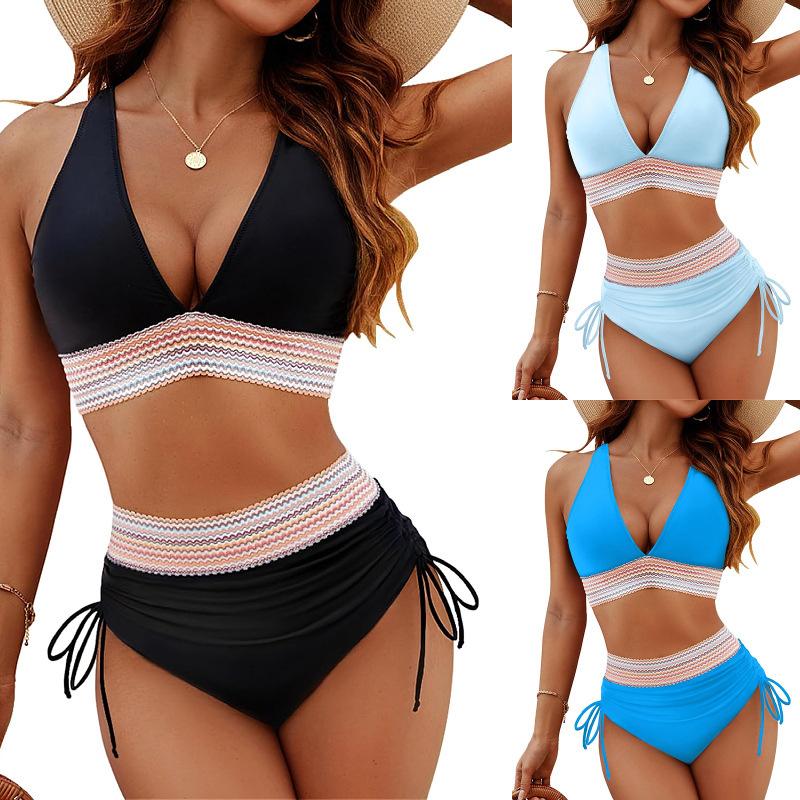 European And American New Bikini Suit Conservative V-Neck Split Sexy Triangular High-Waisted Swimsuit Women
