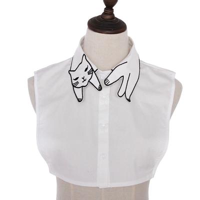 Perfect Match Vintage Cat Embroidery Collar Lapel Shirt Fake False Collar For Women White Detachable Collars For Women Half Shirt Faux Col Tie