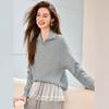 Bailuyu Damen Strickpullover mit Revers und halbem Reißverschluss
