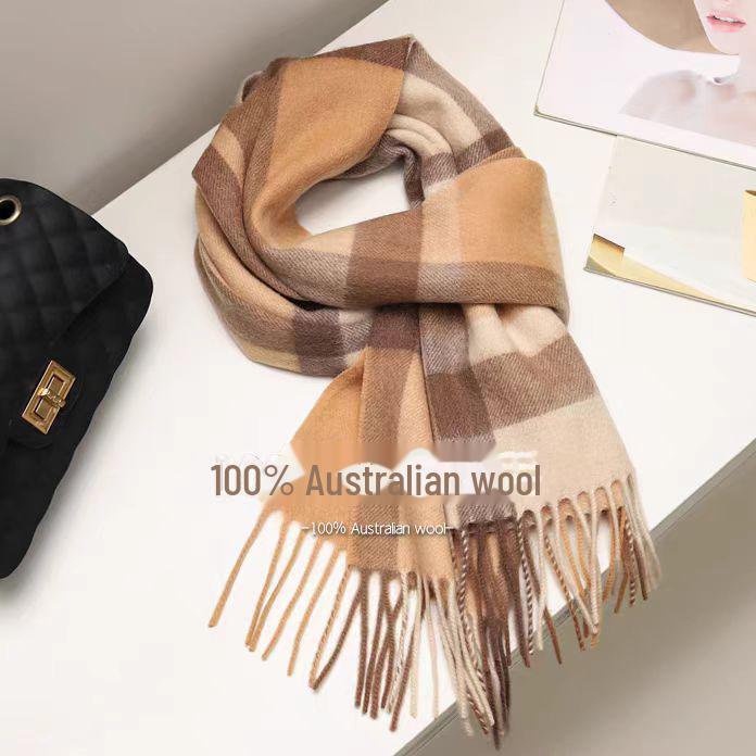 100% Wool Plaid Scarf for Women - Luxury Gift Shawl, Pure Wool Neck Scarf