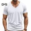 Herren Sommer T-Shirt Kurzarm V-Ausschnitt Einfarbig Schnelltrocknend Locker Pullover Mittellanges Oberteil für Sport Büro Dating