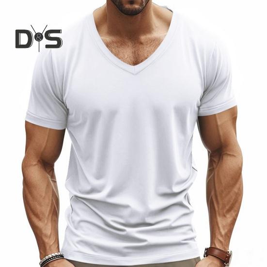 Herren Sommer T-Shirt Kurzarm V-Ausschnitt Einfarbig Schnelltrocknend Locker Pullover Mittellanges Oberteil für Sport Büro Dating