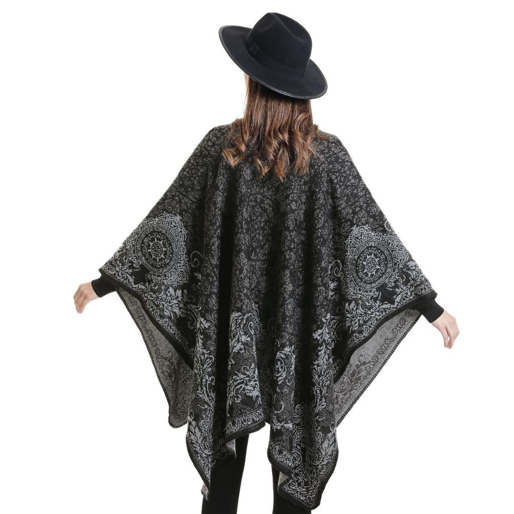 Autumn And Winter New Cashmere Cape Cashew Flower Fashionable Warm Split Shawl