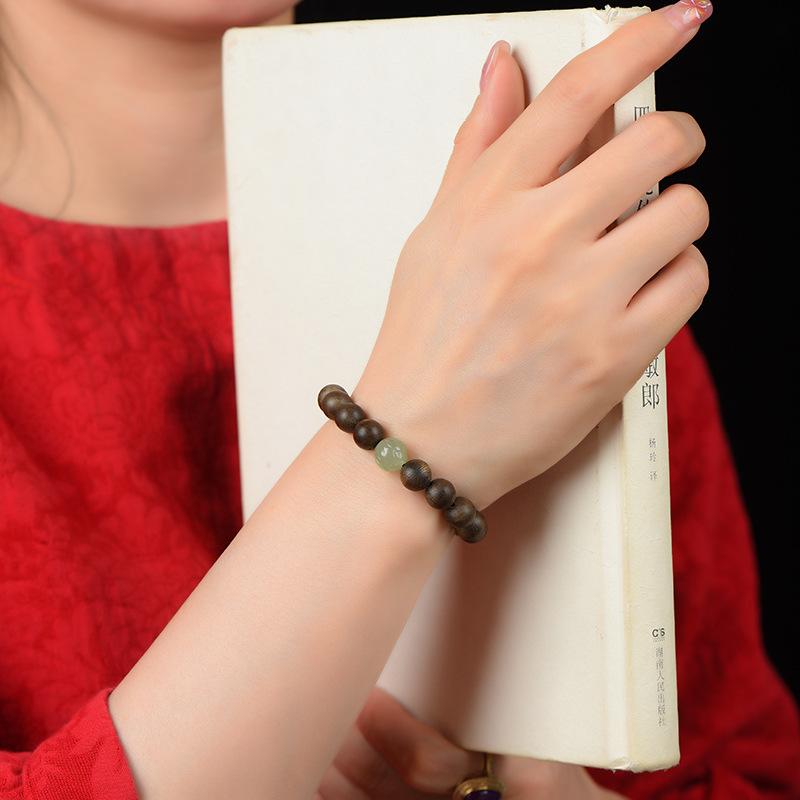 Natural Agarwood Bracelet for Men and Women, Zodiac Buddha, Hetian Jade Lotus Couple Bracelet