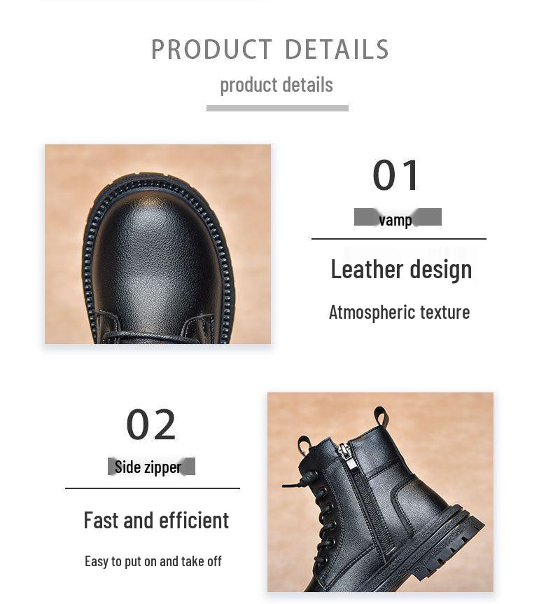 Children's Soft Leather Martin Boots: Autumn/Winter Girls' Fashion, Warm Velvet, British Style, Ankle Boots for Girls.