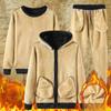 Tuta Sportiva Invernale da Uomo Taglie Forti in Pelle d'Agnello con Felpa con Cappuccio Foderata in Velluto e Pantaloni Casual