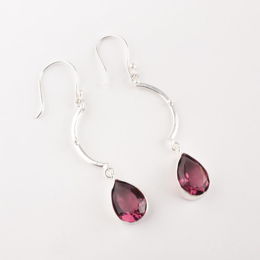 Rhodolite Gemstone 925 Solid Silver Jewelry Handmade Dangle/Drop Earrings 2.60" EE-43-39