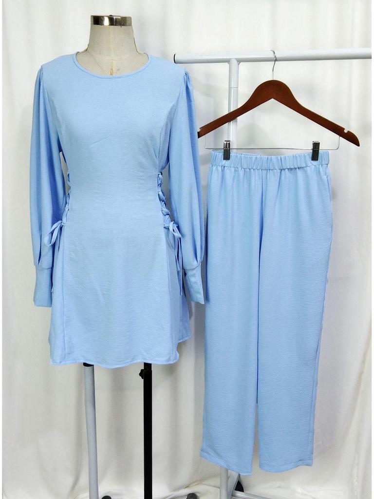 Women's Solid Color Two-Piece Set: Fashionable Top & Pants for Middle Eastern Style