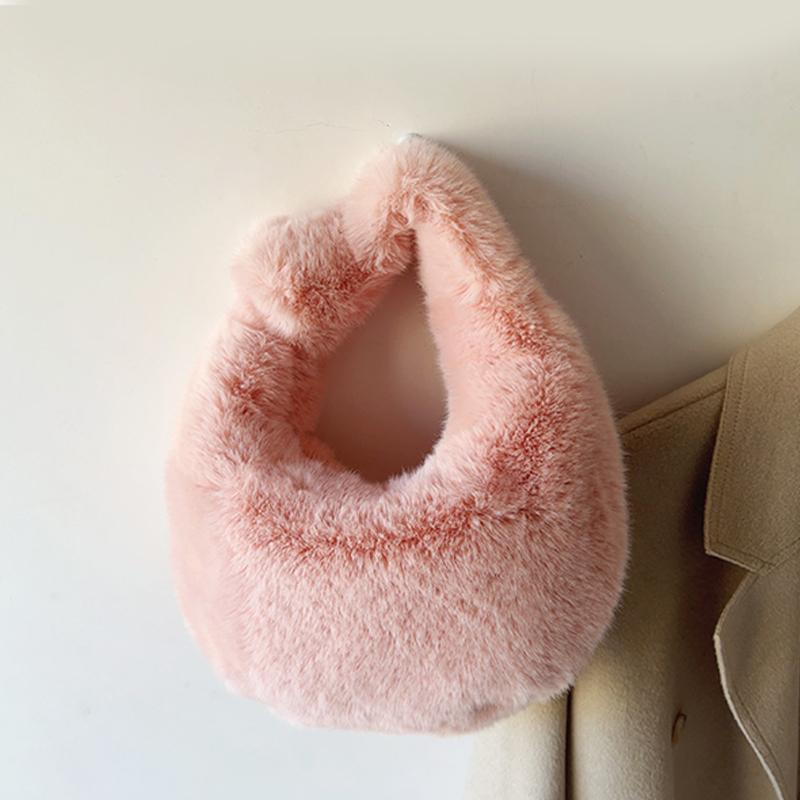 Solid Color Plush Dumpling Bag Simple Style Niche Design Faux Fur Handbag Tote Small Women's Underarm Hobo Bag