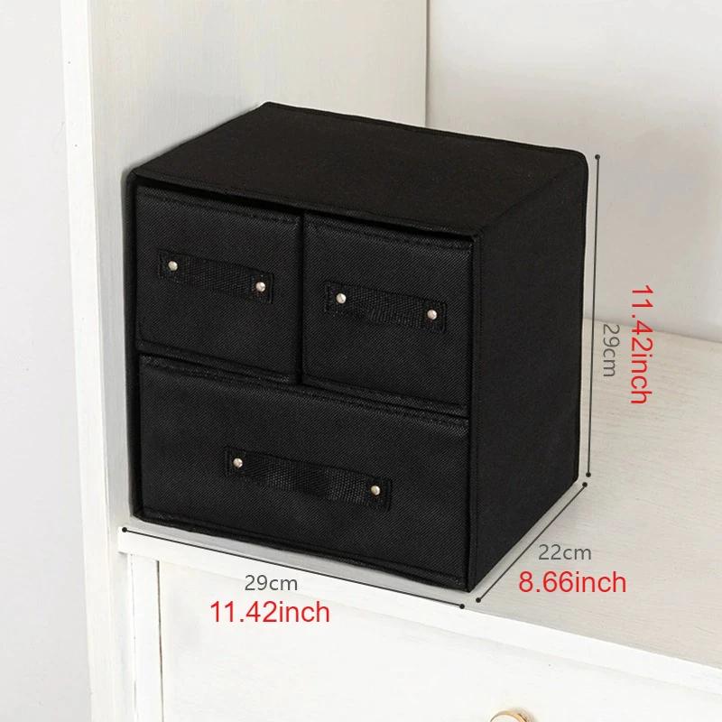 1 шт. Складная коробка для хранения из нетканого материала, двухслойная, 3 отделения, для одежды, носков, игрушек, косметики, мелочей, органайзер, домашние шкафчики для хранения чёрный