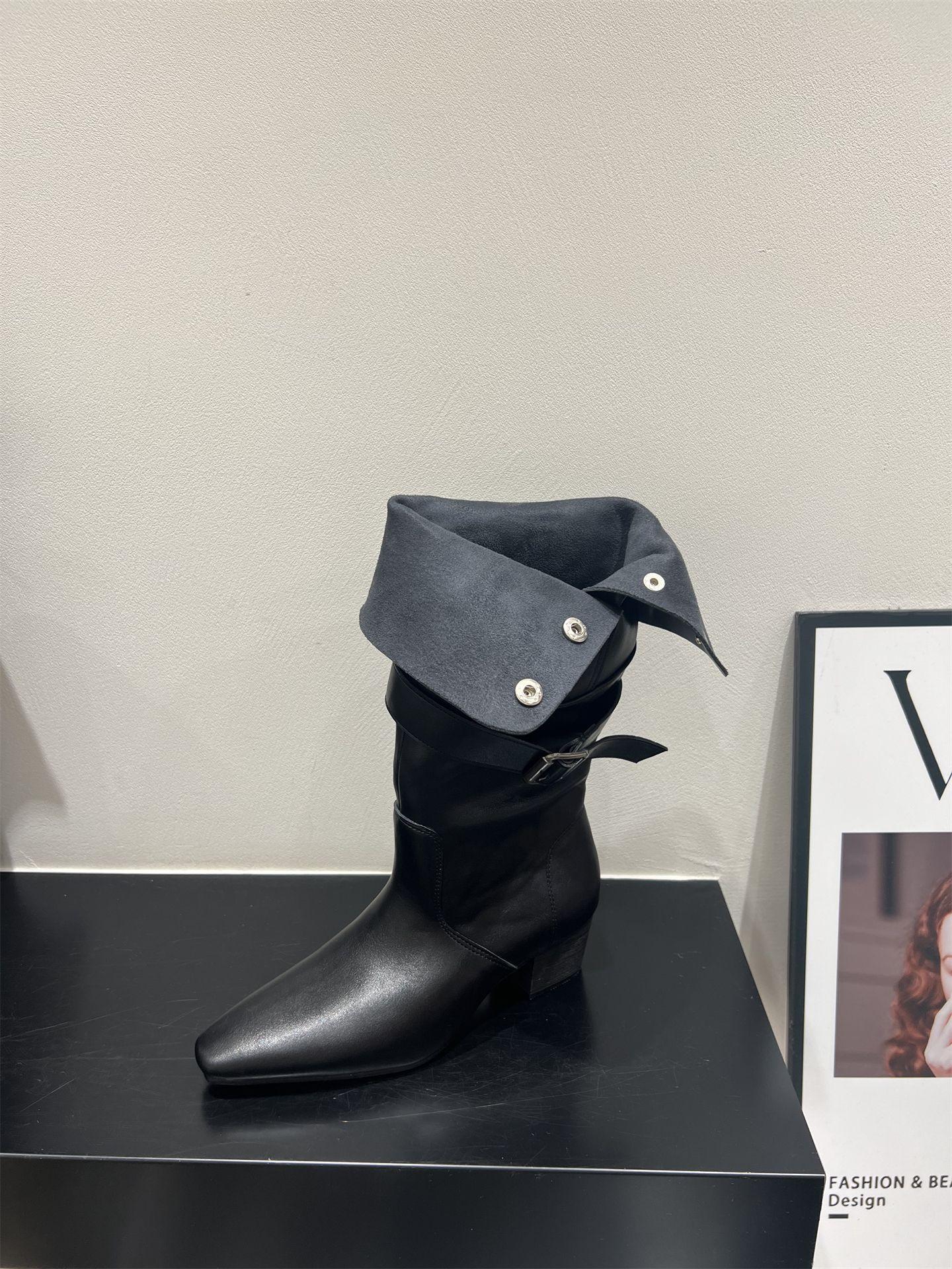 

High Heel Suede Pointed Pile Boots Medium Knight Boots Women s Boots 2025 Autumn/Winter Brown Long Skinny Boots 35 чёрный