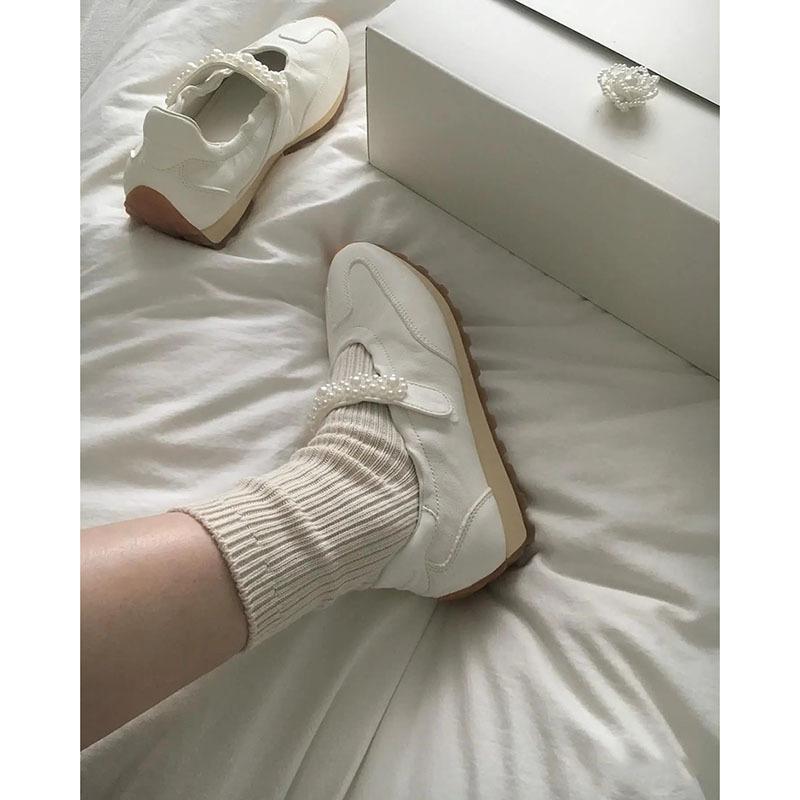 Schaffell-Version~ Lässige Sportschuhe Damens Ballerinas Plateau Perlen-Riemen Vielseitig Forrest Gump Schuhe Mary Jane Schuhe