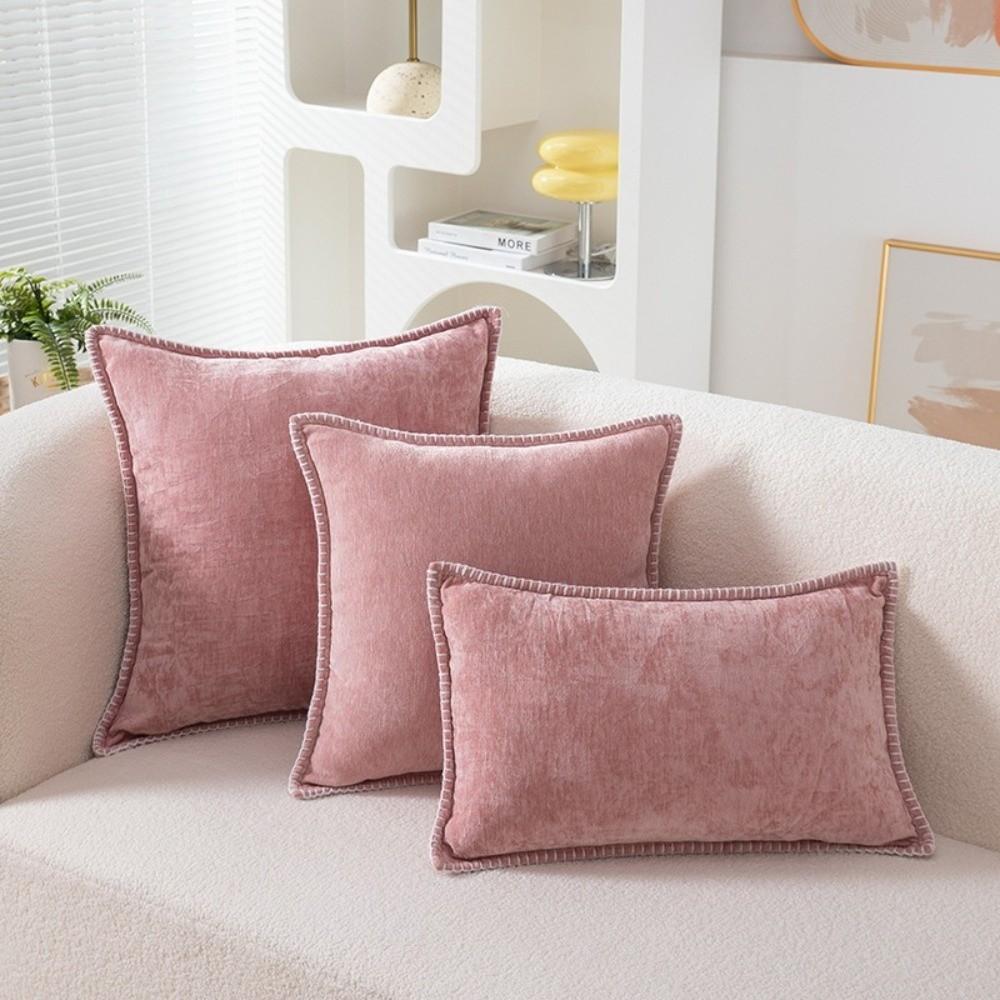 Simple Chenille Cushion Cover Solid Color Velvet Throw Pillow Cover Multiple Size Soft Decorative Pillowcase Seasonal Decor