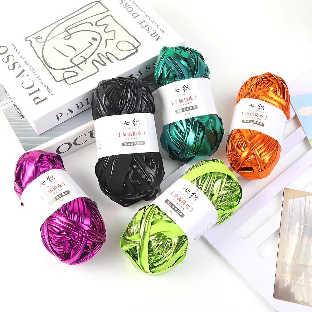 100M/Rolle Metallisches T-Shirt-Garn Stoff Garn zum Stricken für Hand-DIY-Tasche Decke Kissen Häkelprojekte