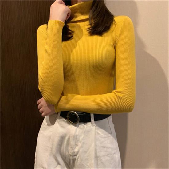 Casual Solid Basic Knitted Blouse Women Elegant Turtleneck Long Sleeve Tunic Auturm Bottoming Pullover Tops  new