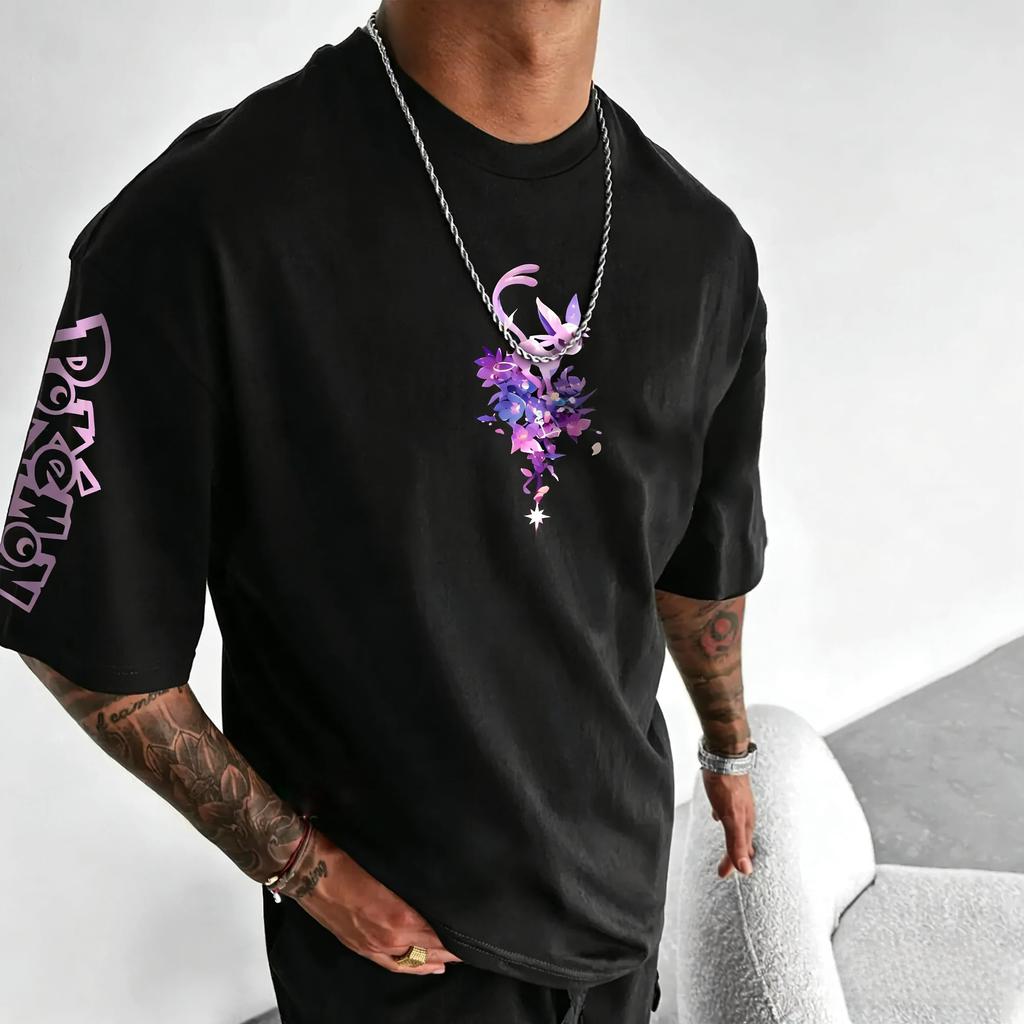 Spiel Espeon Bedrucktes Baumwoll-T-Shirt 2026 Herren und Damen Sommer Neu Hip-Hop Trend Lässig Locker Y2K Eltern-Kind Oberteil