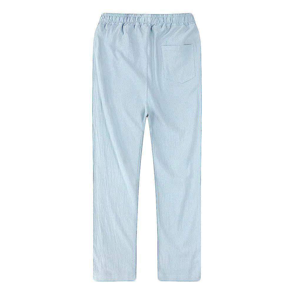 2025 Men's Summer Casual Drawstring Pants, Elastic Waist, Solid Color, Breathable Straight Leg