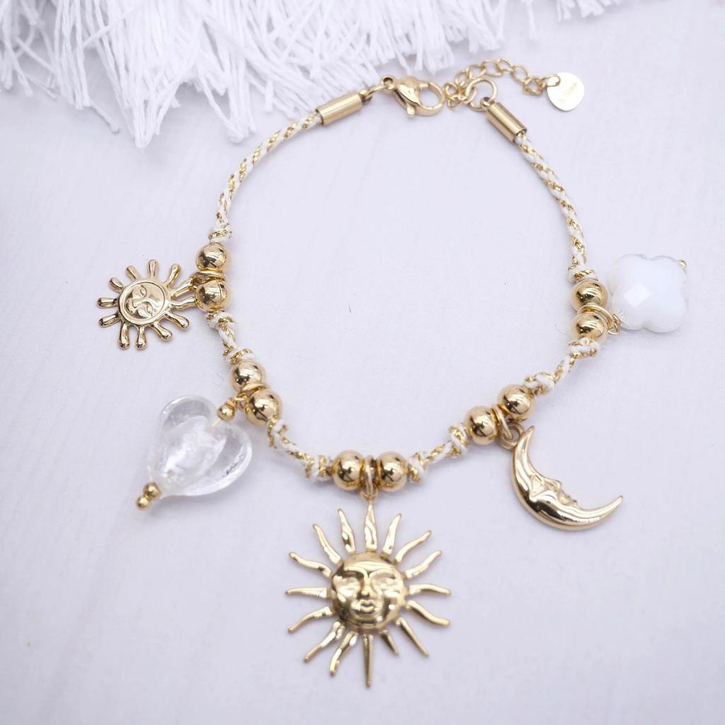 Personalized Diy Knotted Rope Chain Sun Moon Cross Pendant Necklace Furnace Vacuum Plating Color Retention