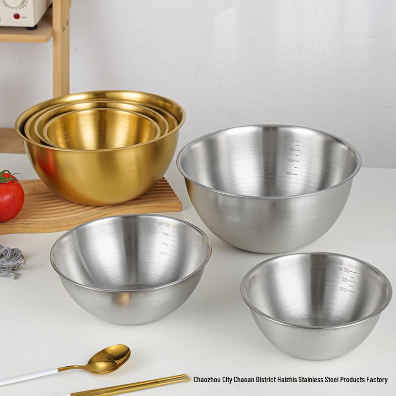 304 Edelstahl Rührschüssel im japanischen Stil mit Skala für Salat, Eierschlagen, Backen und Teigmischen - Goldfarbenes Finish