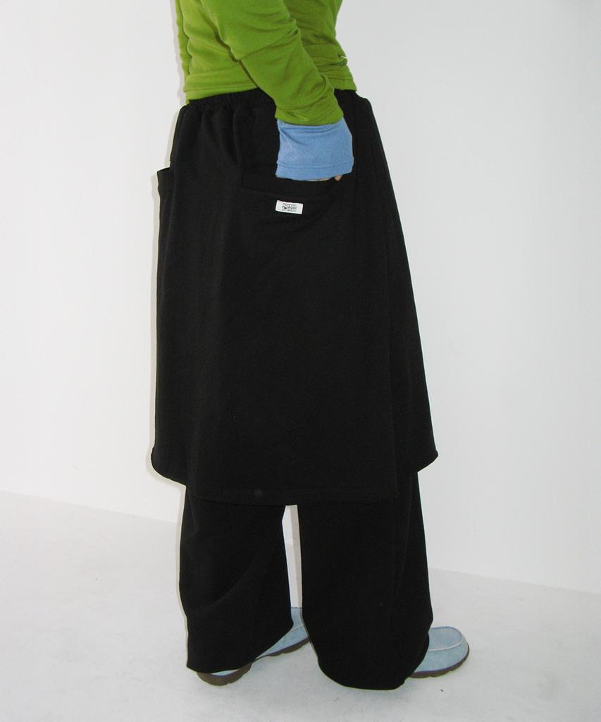 RONRON Layered Skirt Sweat Pants Black