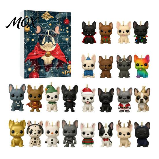 Dog Lover Christmas Gifts Bulldog Advent Calendar 2026, 24 Days Acrylic Puppy Ornaments Countdown Calendar, Fun Holiday Surprise Toys 2D Flat