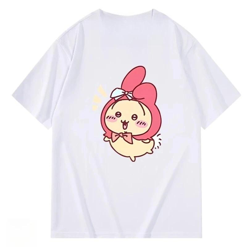Chiikawa Cosplay Sanrio Hello Kitty Pudding Dog Cotton T-shirt ChiIKawa Collaboration Short-sleeved Couple Tops