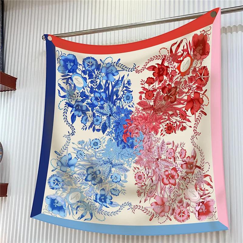 New Year Gift 90cm Large Square Scarf Scarf Women'S Scarves Spring And Autumn Style Fashion Shawl European American Twill Print