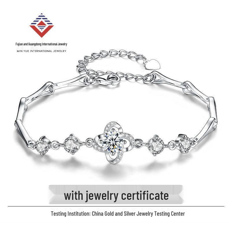 Min Yue 999 Sterling Silver Four-Leaf Clover Diamond Pendant Necklace for Women - Fashionable Light Luxury Design