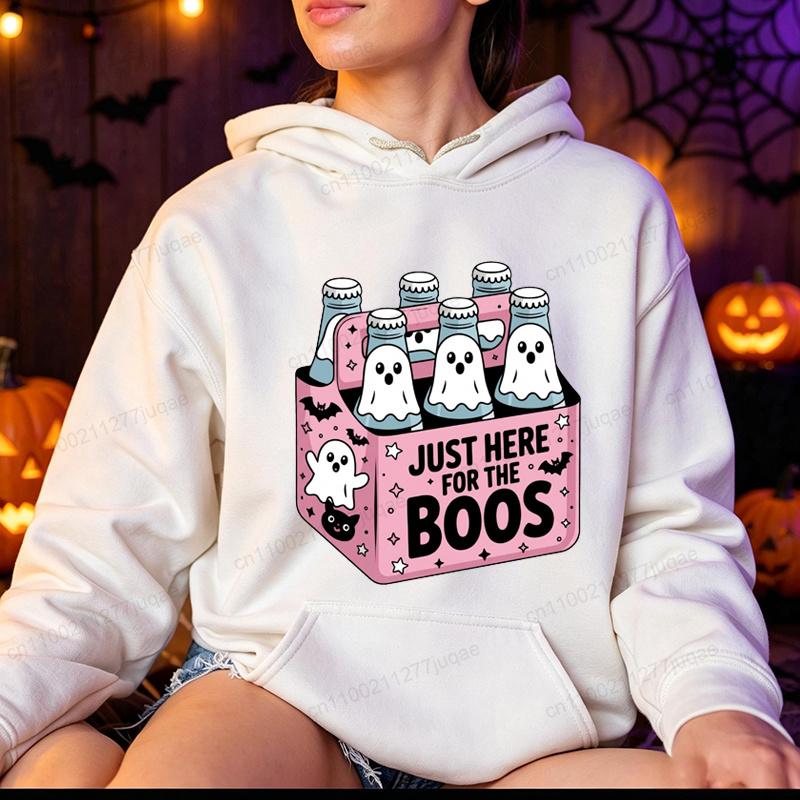 Just Here for The Boos Design Hoodies Long Sleeve Sweatshirt Funny Halloween Beer Sportwear Spooky Party Hoody Gifts