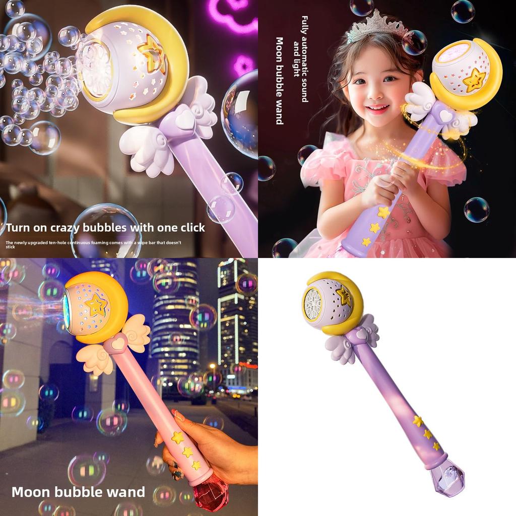 Childrens Moon Bubble Machine With Lightup Magic Wand For Girls Night Market Toy Play