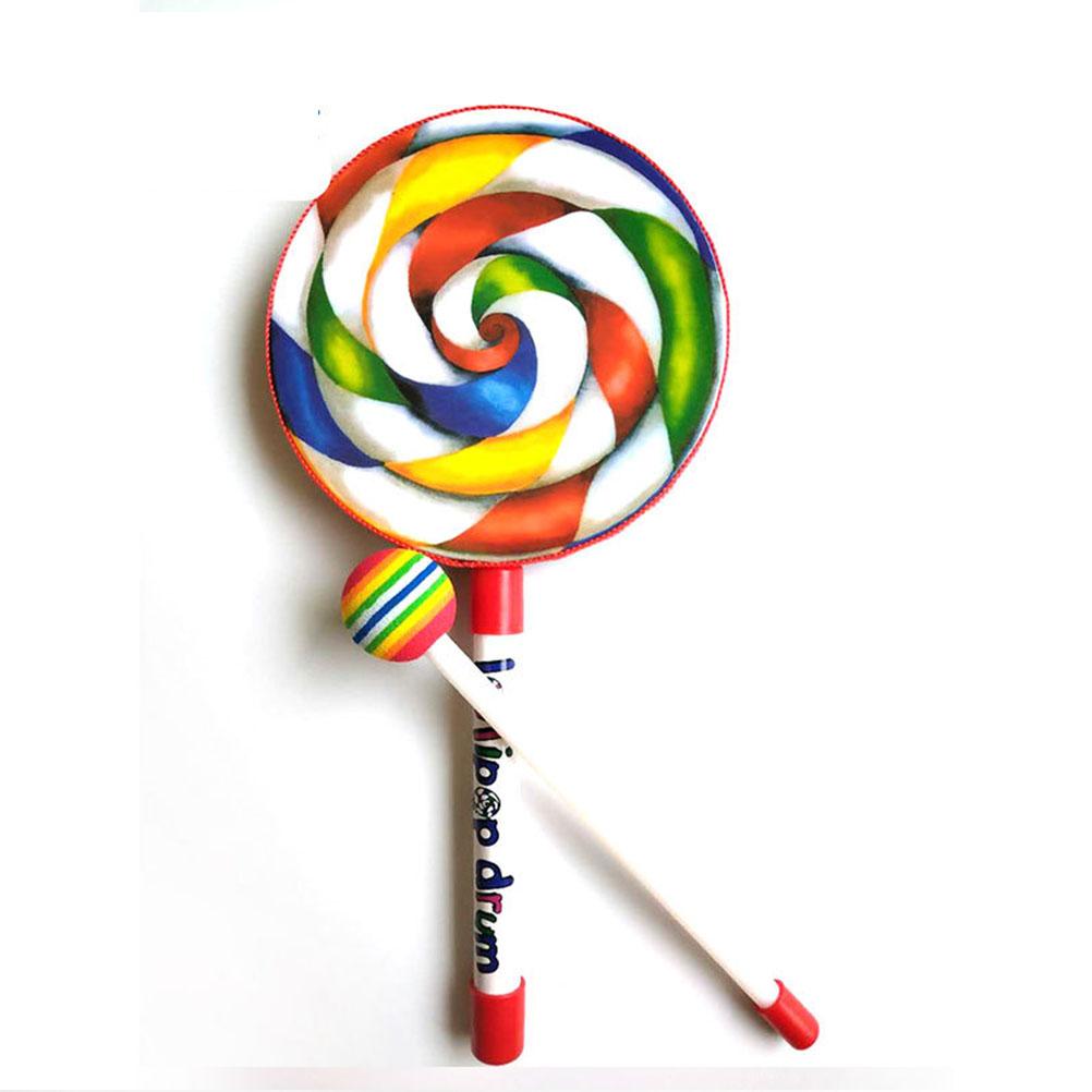 Roztomilý bubínek ve tvaru lízátka s paličkou v barvách duhy Hudební rytmické nástroje Děti Miminko Děti