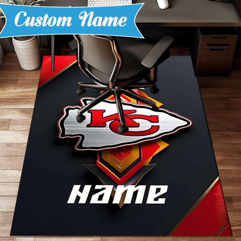 Custom Name Kansas City Chiefs Logo Rug Game Carpet, Floor Mat for Bedroom Living Room Entryway Rug, Home Decor Idea Gift for Christmas birthday