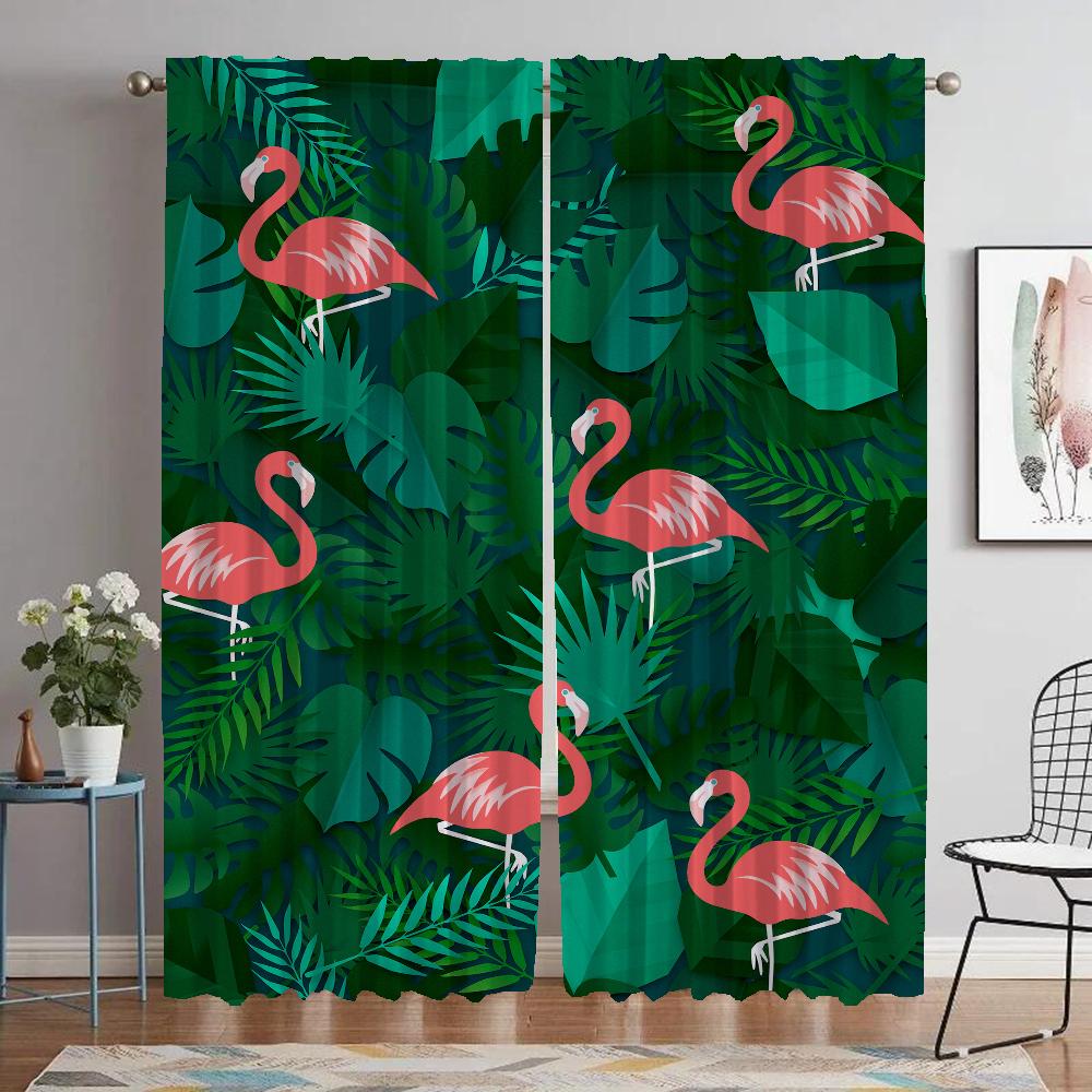 Flamingo Curtains for Living Room Curtain for Room 2 Panel Home Interior Curtains Shades Halloween Decoration Partition Kitchen