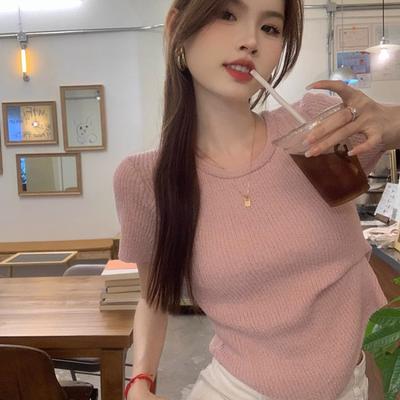 Short-sleeved Sweater for Women In Summer New Niche Irregular Short Student Top Slim and Slim Hottie T
