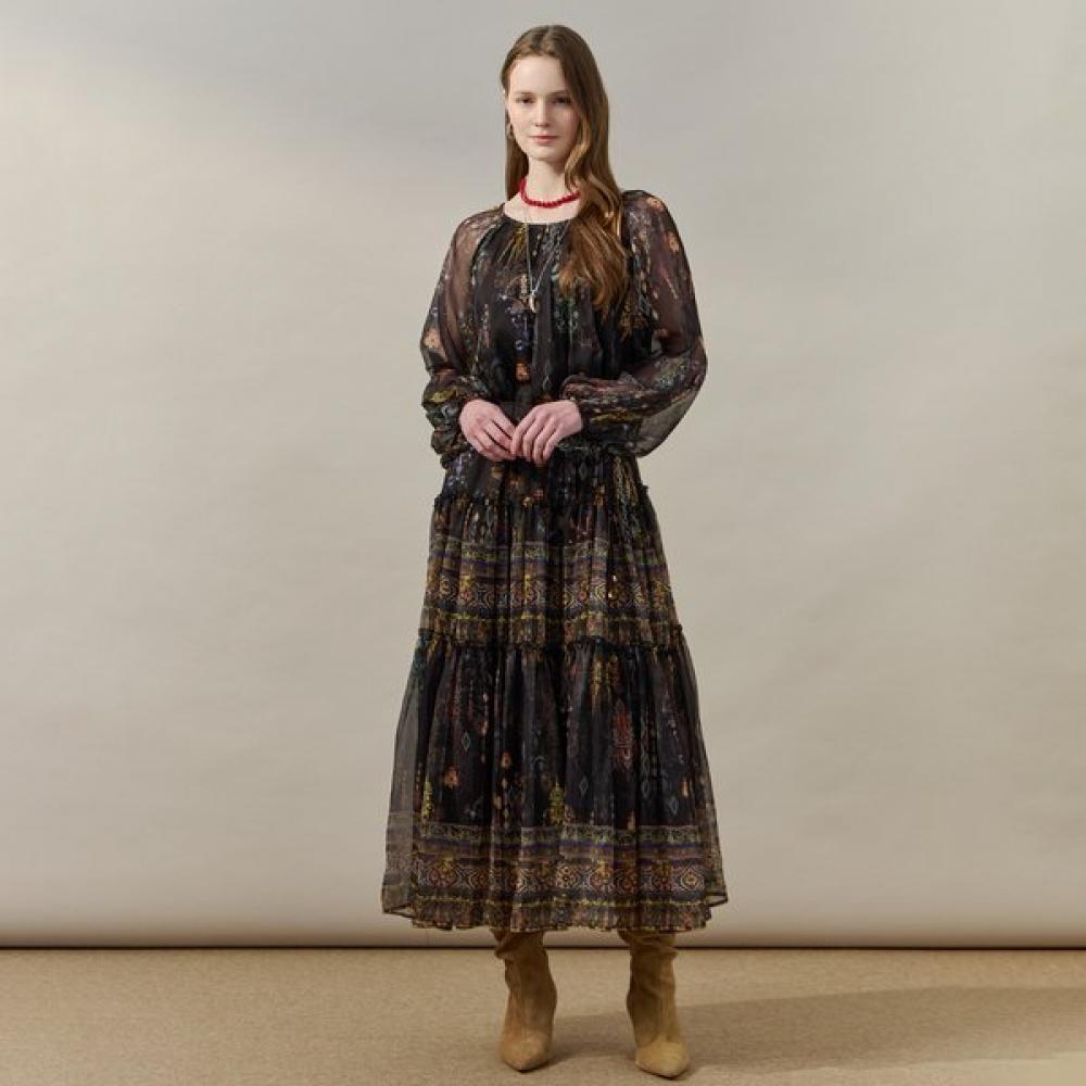 Maxza Vintage Ethnic Tiered Chiffon Long Dress Zf05qp002nh